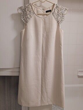 2/$25 -J Crew Lace Cap Sleeve Dress, Bridal White Ivory Shift Sheath, Size Small